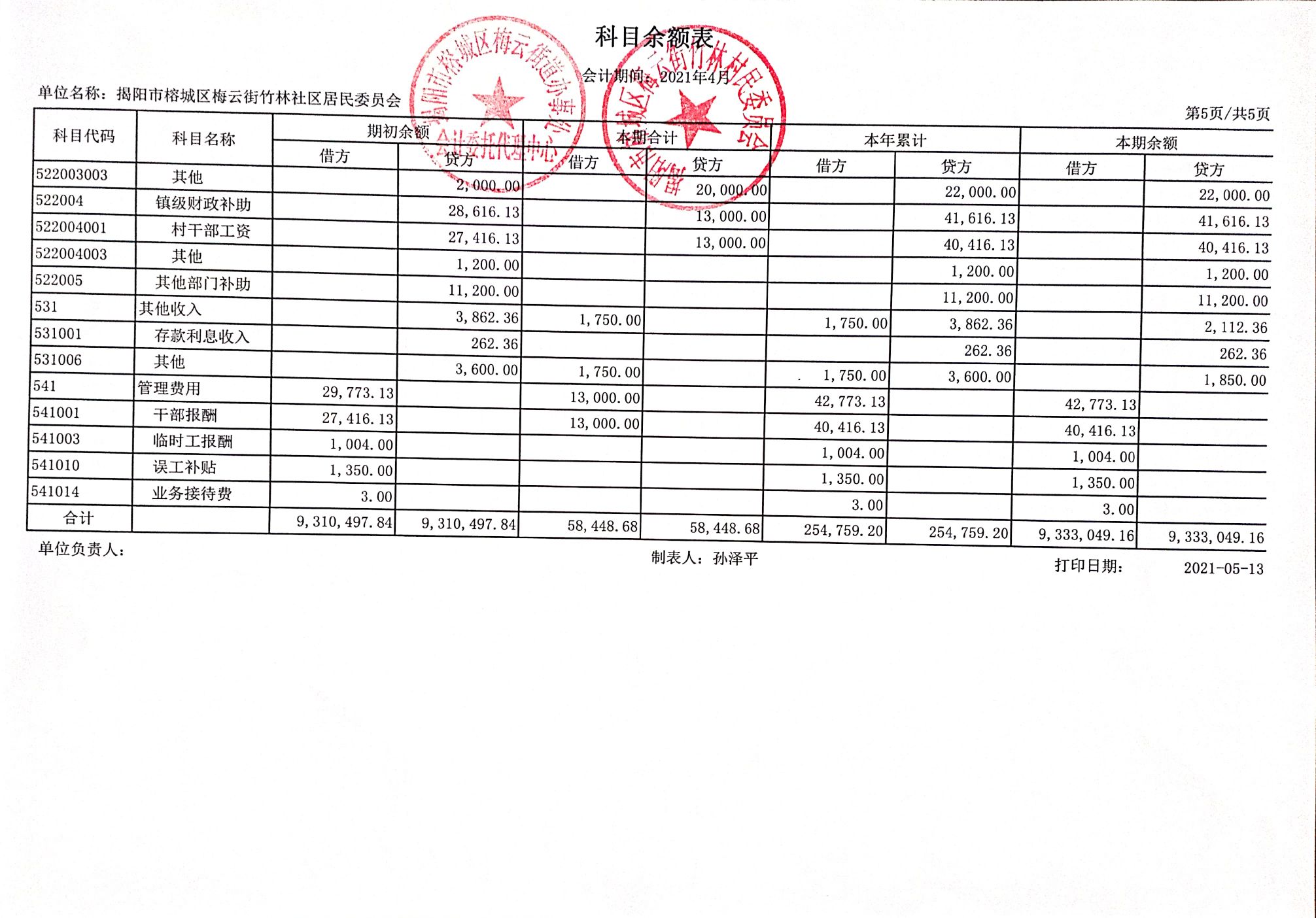 竹林村科目余额表5