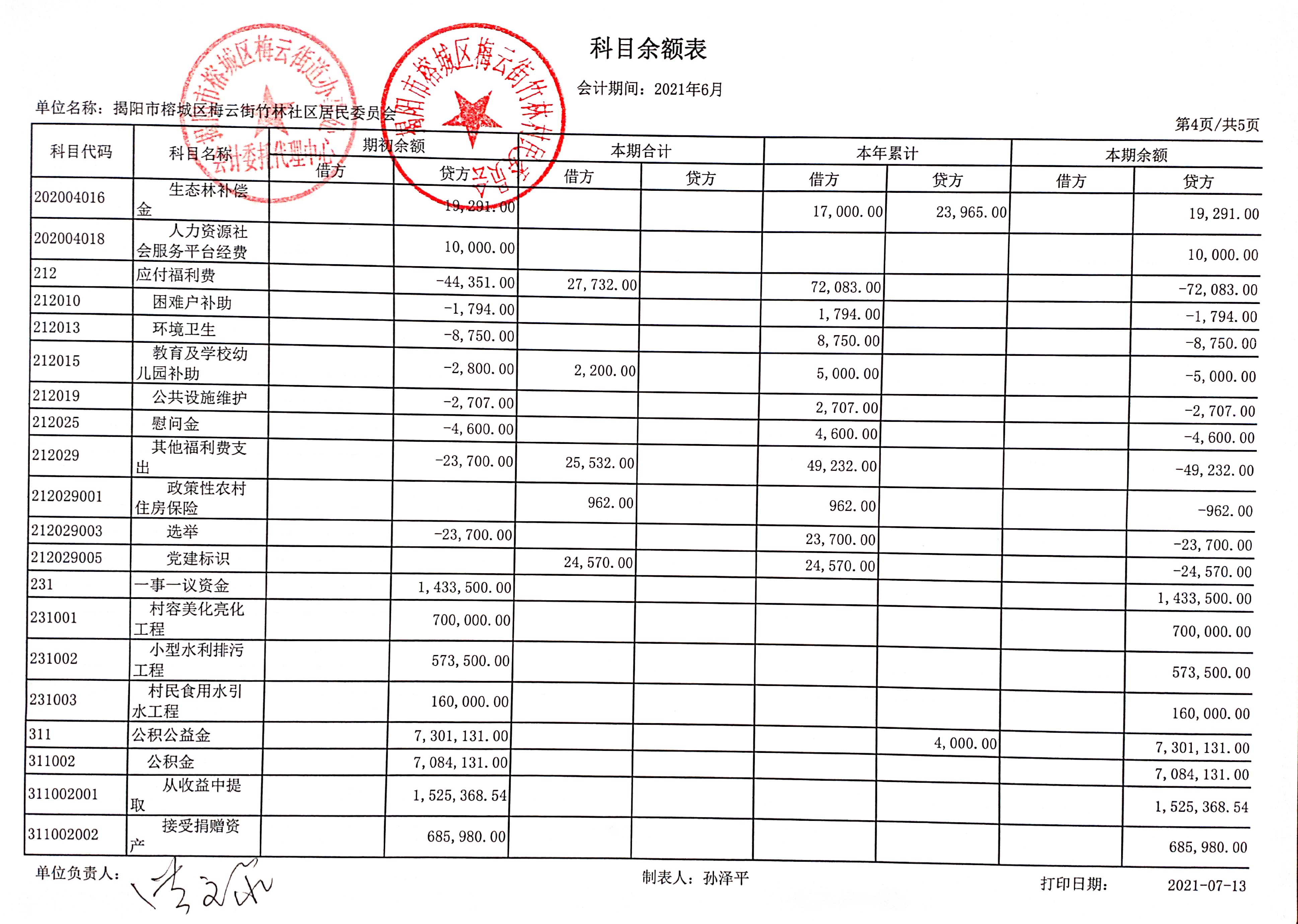 竹林村科目余额表4