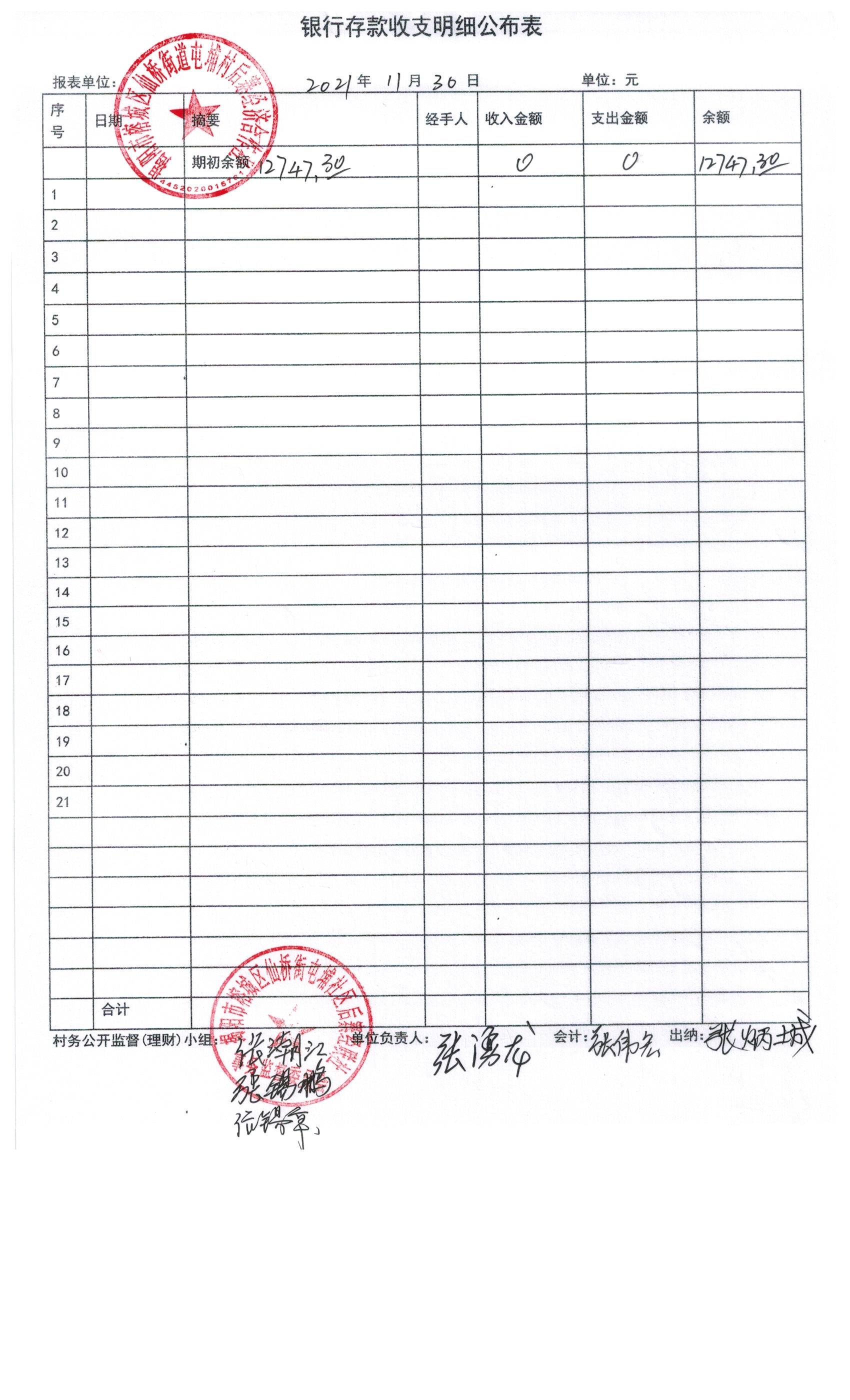 银行存款收支明细公布表-后寨202111